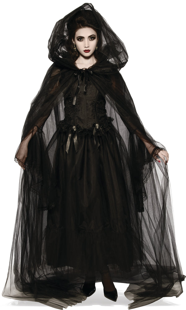 BLACK HOODED CAPE