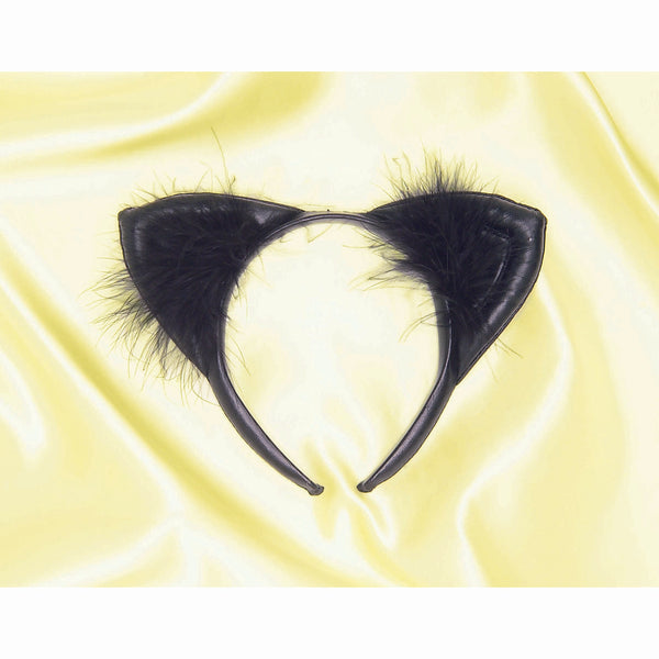 FAUX BLK LEATHER CAT EARS