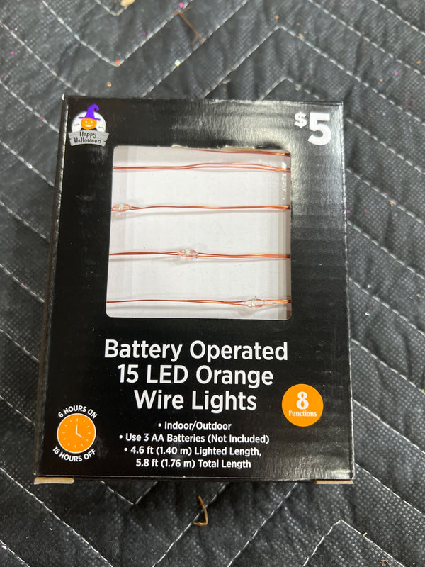 BATTERY OPERATED 15 LED ORANGE WIRE LIGHTS