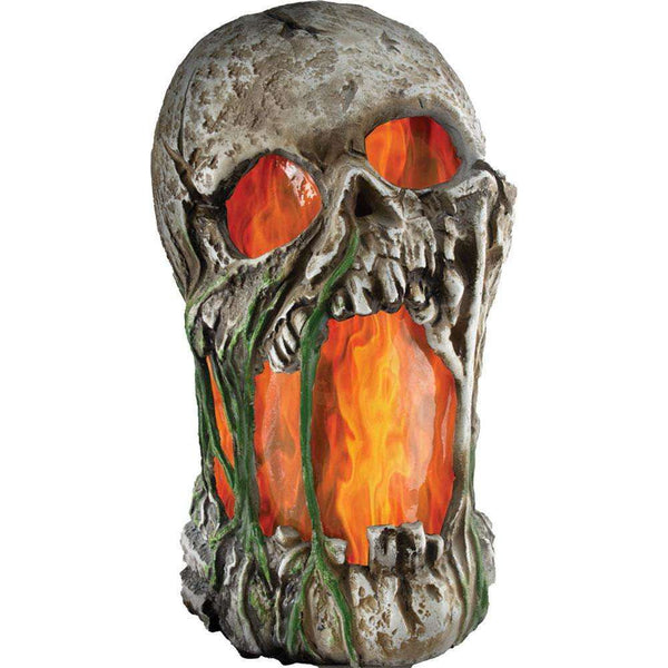 12" FLAMING ROTTED SKULL ANIMATED PROP